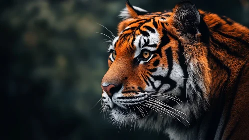 Side-profile tiger portrait with high-frequency fur detail.