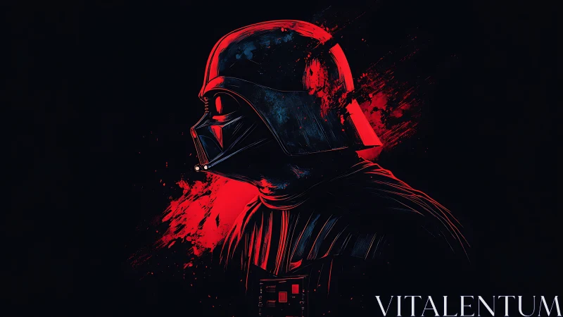 Crimson-lit dark warrior profile bathed in galactic shadows.