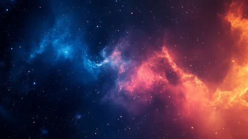 Bicolor cosmic nebula divides deep starfield panorama.