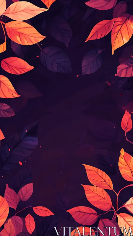 Autumn foliage border with vibrant orange and magenta leaves.