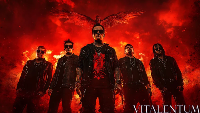 Infernal rock vanguard strides through a storm of scarlet fire.