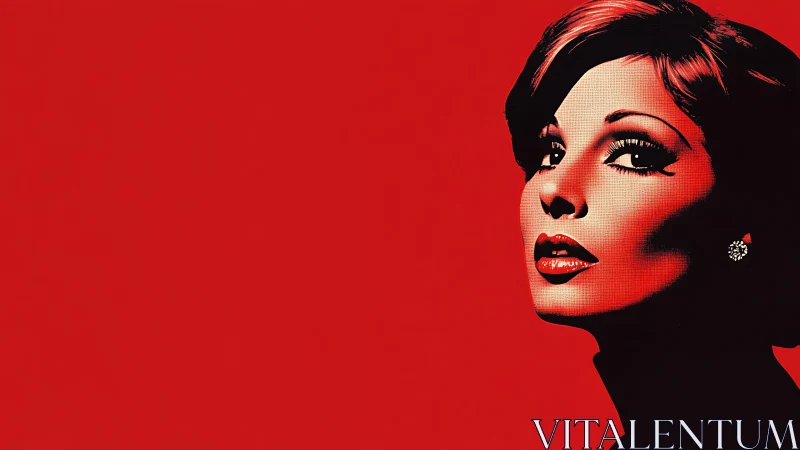 Glamorous retro woman emerges against bold red backdrop.