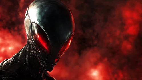 Chrome-eyed invader studies the burning red nebula beyond