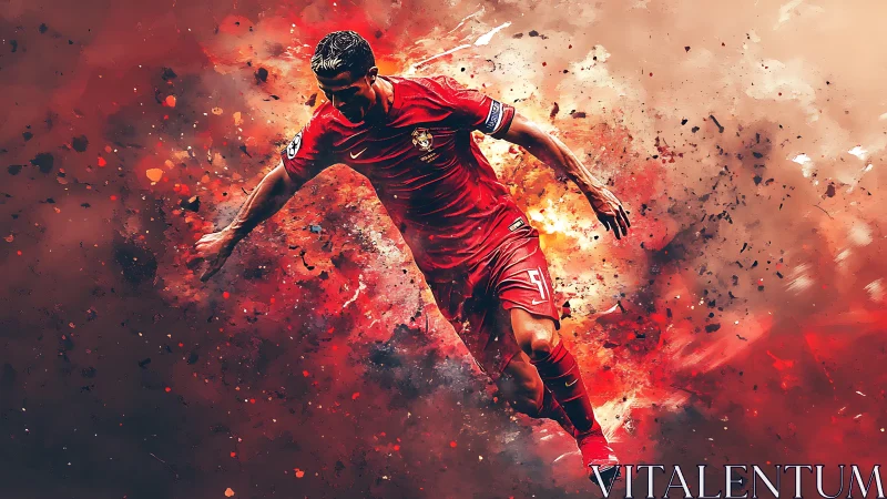 Dynamic digital art of football player in explosive motion.