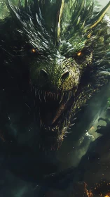 Emerald war dragon roars through embers and shadowed smoke