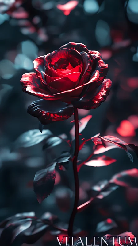 Illuminated Red Rose in Soft Ambient Light.