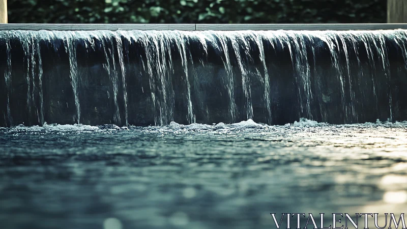 Low-head concrete weir waterfall with smooth laminar overflow