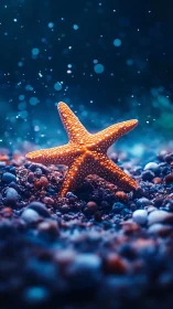Gentle orange starfish resting on a dreamy ocean floor.