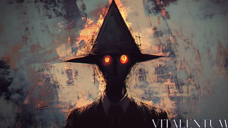 Abstract horror figure with glowing eyes in textured brushwork