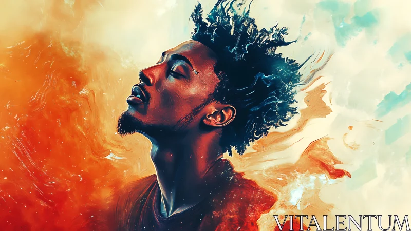 Portrait in flame and sky, expressive digital reverie.