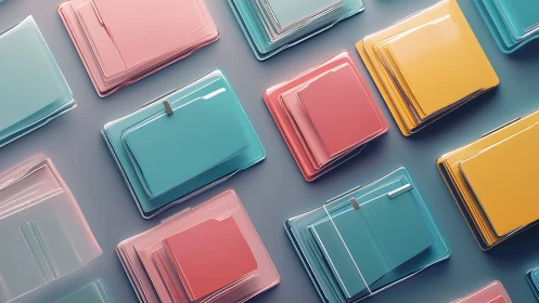 Multicolored digital file folders in isometric grid layout.
