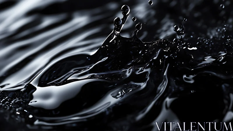 Viscous black liquid splashing in dramatic studio lighting.