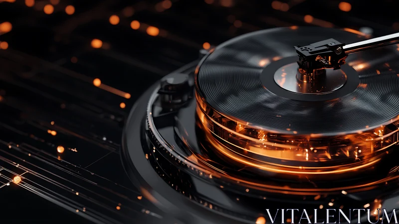 Futuristic turntable renders audio data as glowing circuit disk
