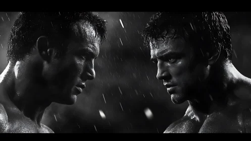 Rain-Soaked Confrontation: Two Men Face Off.