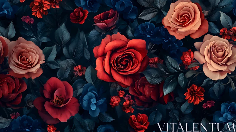 Enchanting Roses and Blooms Dance in Deep Jewel Tones