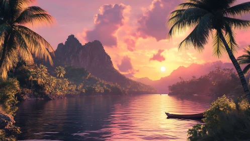 Tropical Sunset Over Hidden Lagoon.