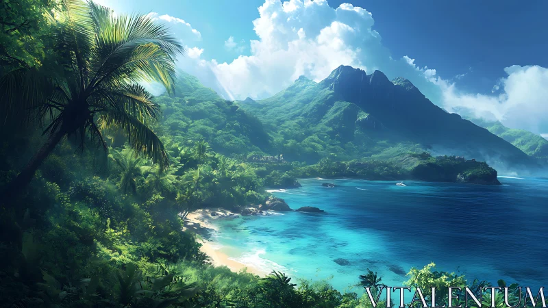 Tropical Paradise Valley: Lush Mountain Cove Meeting Azure Waters