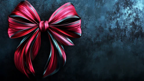 Lustrous red ribbon bow glowing over midnight blues.