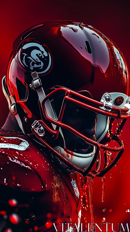 Crimson thunder warrior drenched in electric stadium rain.