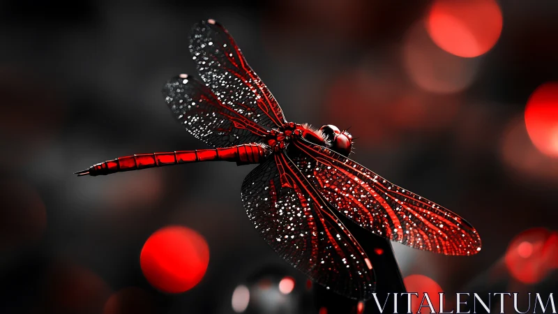 Red dragonfly rendered in high contrast digital closeup view