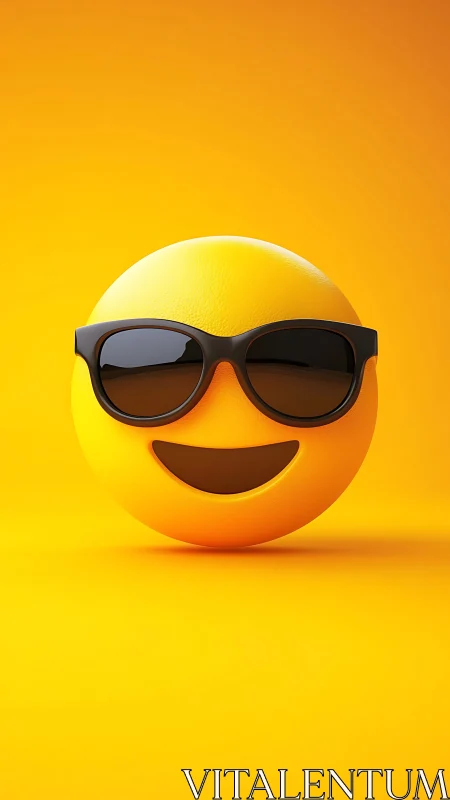 Cool yellow smiley face emoji with sunglasses on yellow.