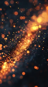 Incandescent bokeh particles streaming through dark void.