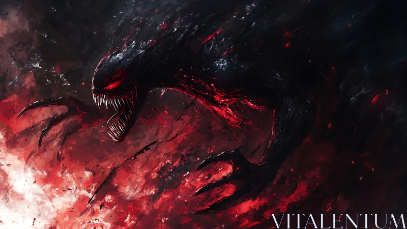 Demonic void creature emerges from chaotic red energy field