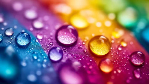Water droplets rest on saturated multicolor surface
