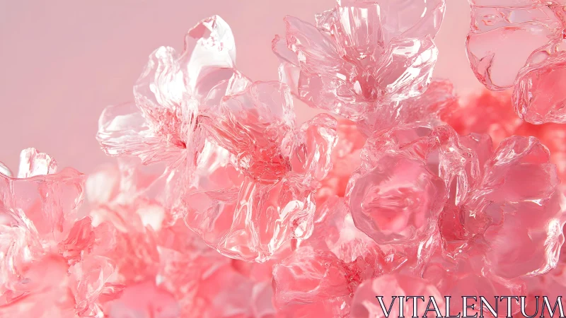 Delicate Pink Crystal Flowers in Soft Abstract Style.