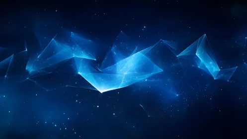 Abstract blue digital polygons in futuristic cosmic space style.