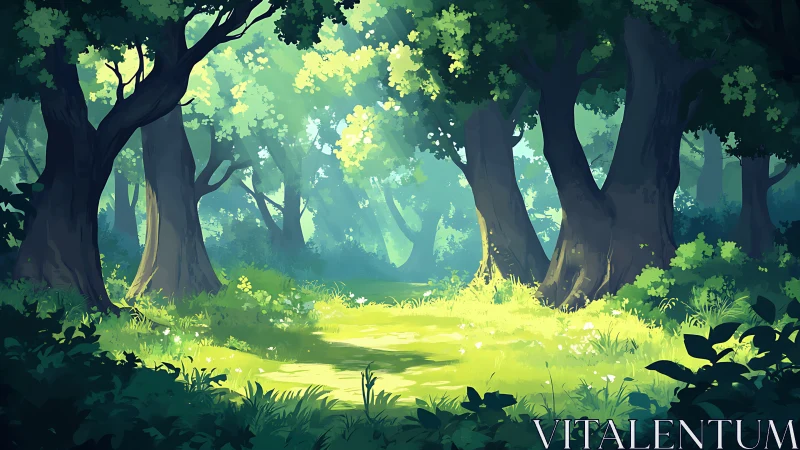 Enchanted Forest Clearing with Ancient Trees.