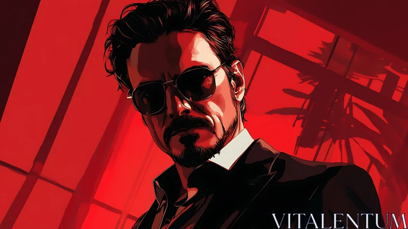 Scarlet skyline slicker in razor-sharp noir sunlight.