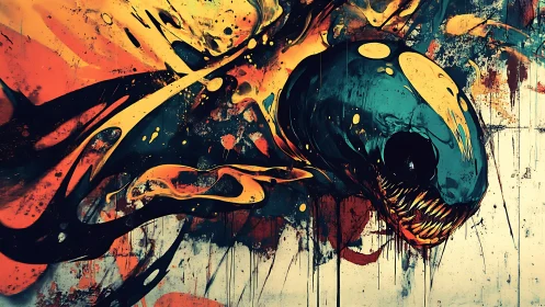 Vivid alien creature bursts forward in wild abstract color