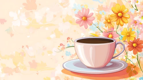 Pink Teacup With Flowers and Soft Pastel Background.