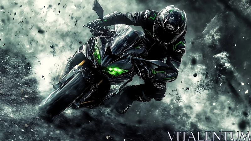 High-speed superbike rider slices through debris-filled corner