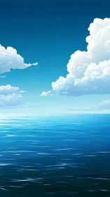 Endless blue ocean meets soft clouds in peaceful light