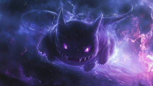 Purple spectral creature in swirling luminous nebula field.