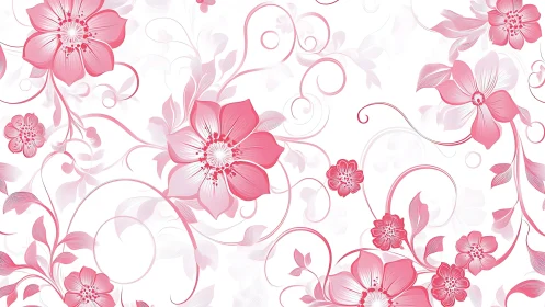 Botanical Vector Ornament: Symmetrical Pink Floral Vines Scrollwork
