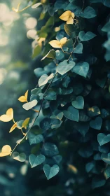 Golden heart-shaped leaves glowing softly in forest hush.