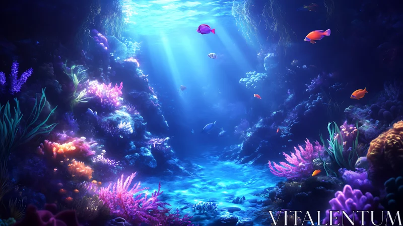 Sunlit coral canyon where neon reefs whisper to fishes.