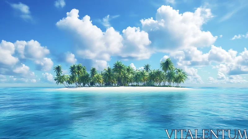 Tropical Island Paradise. Pristine Sandy Beach Surrounded by Palm Trees