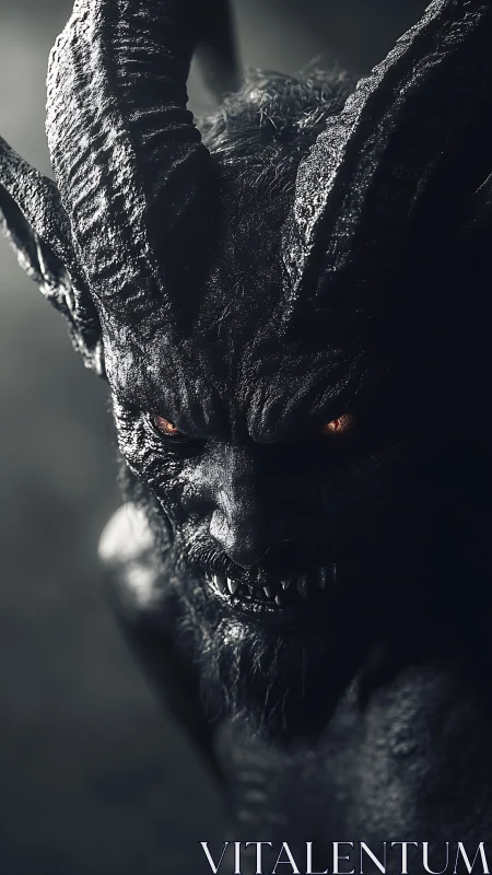 High-contrast demonic creature portrait with detailed horn textures