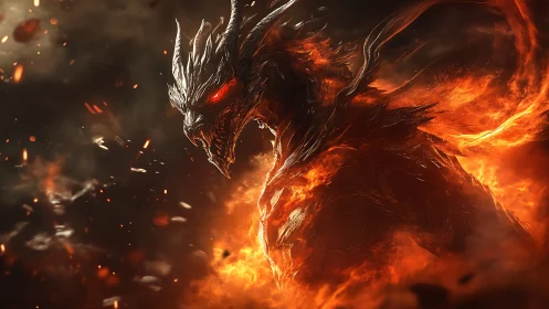 Infernal dragon leans from the blaze and devours the dark