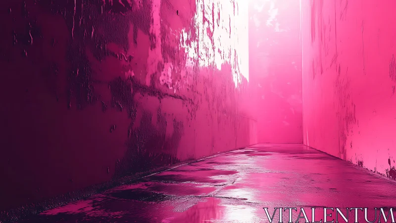 Specular neon corridor with saturated emissive pink walls.