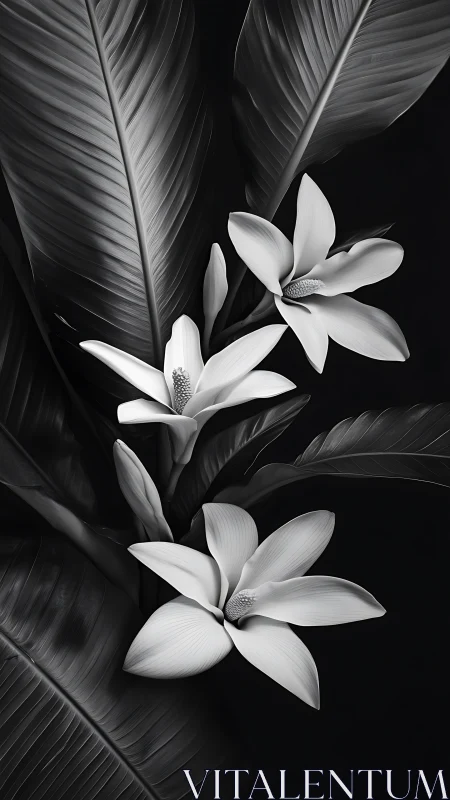 Three white flowers with veined petals against dark foliage.