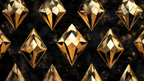 Golden faceted crystals repeat over deep textured black.