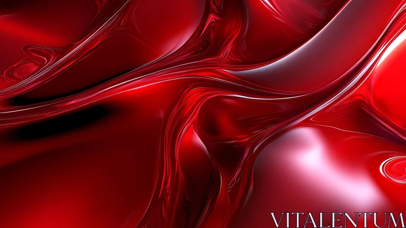 Glossy Red Abstract Waves Digital Artwork with Fluid Motion.