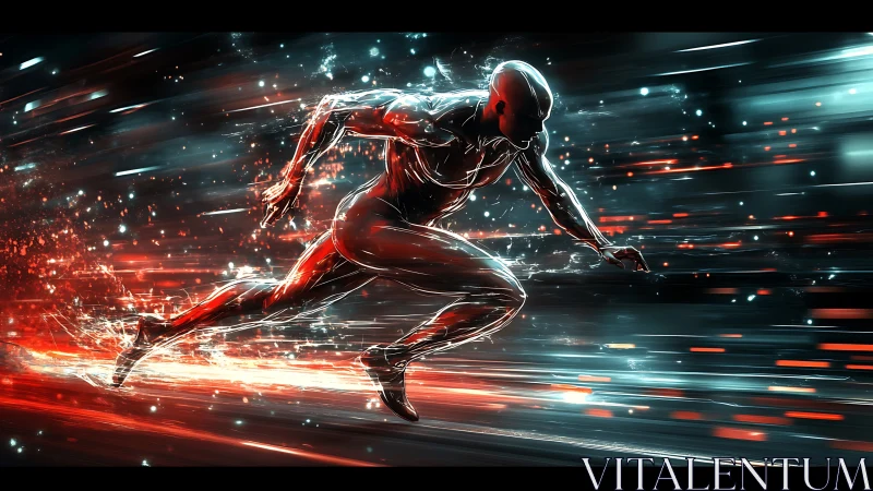 Chrome sprinter slicing through neon speed trails.