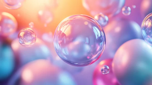 3D translucent bubbles in luminous pastel depth-of-field field.