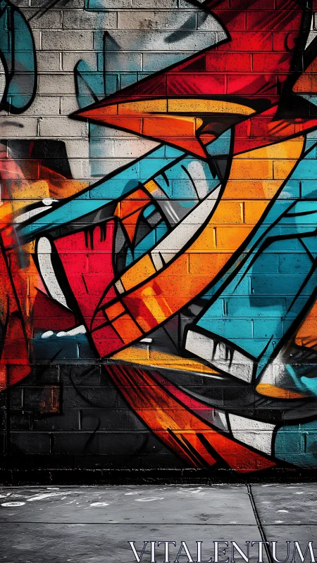 Bold urban graffiti mural on brick wall with vivid colors.